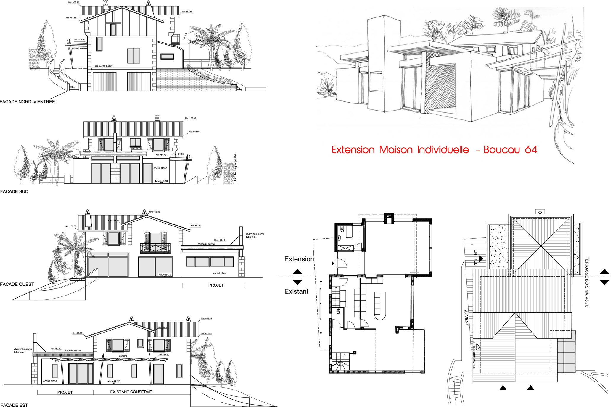 Extension contemporaine sur maison traditionnelle- Boucau 64