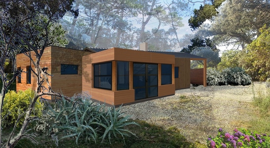 Vue 3D d'une rénovation et extension de maison